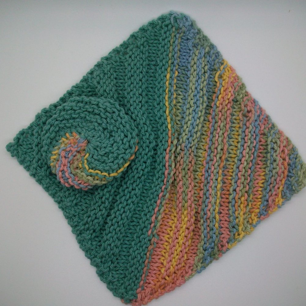 Handmade Knit Cotton Wash Dish Spa Cloth Scrubbie Set